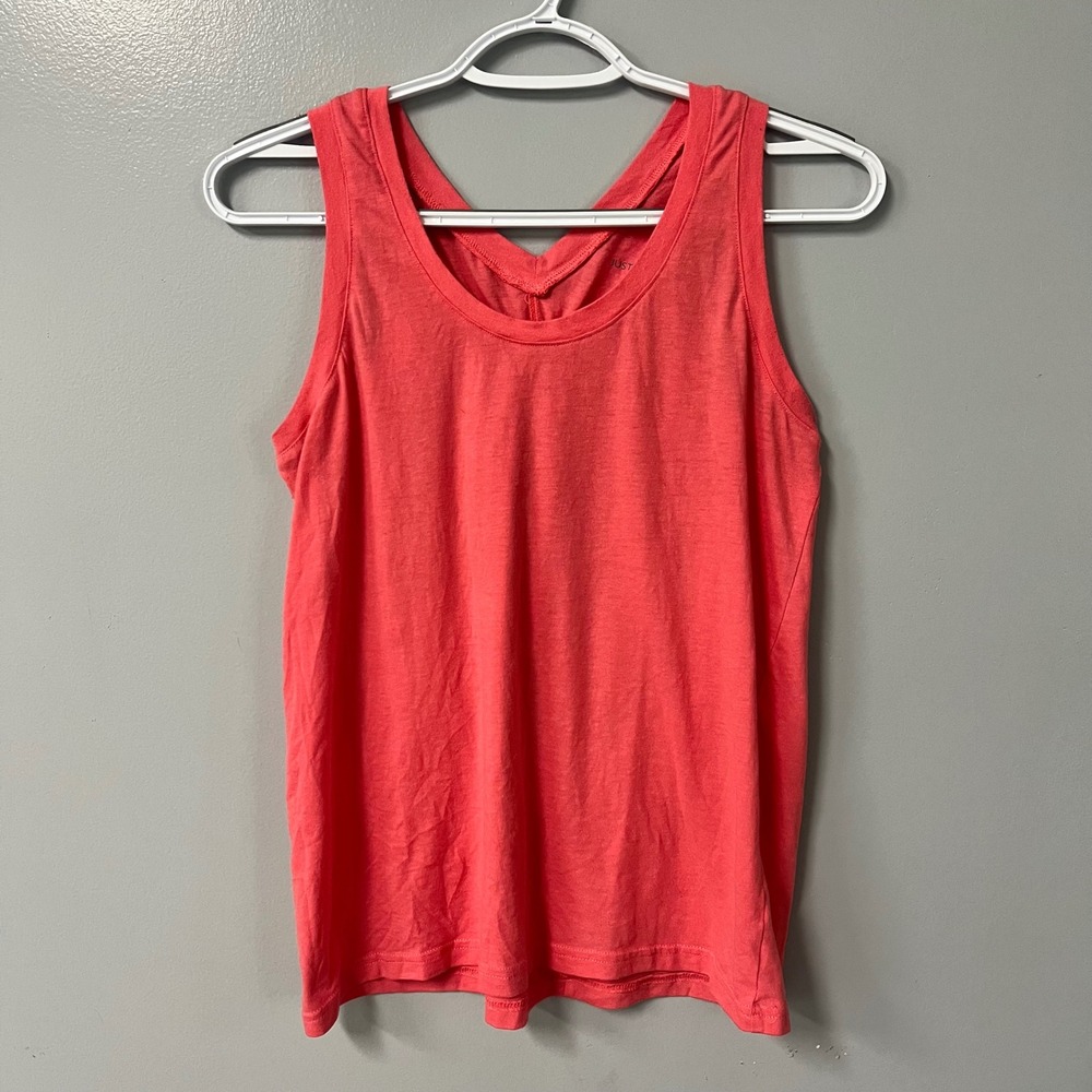 Just Be Womens Coral Pink Scoop Neck Gathered V-Back Tank Top Medium
